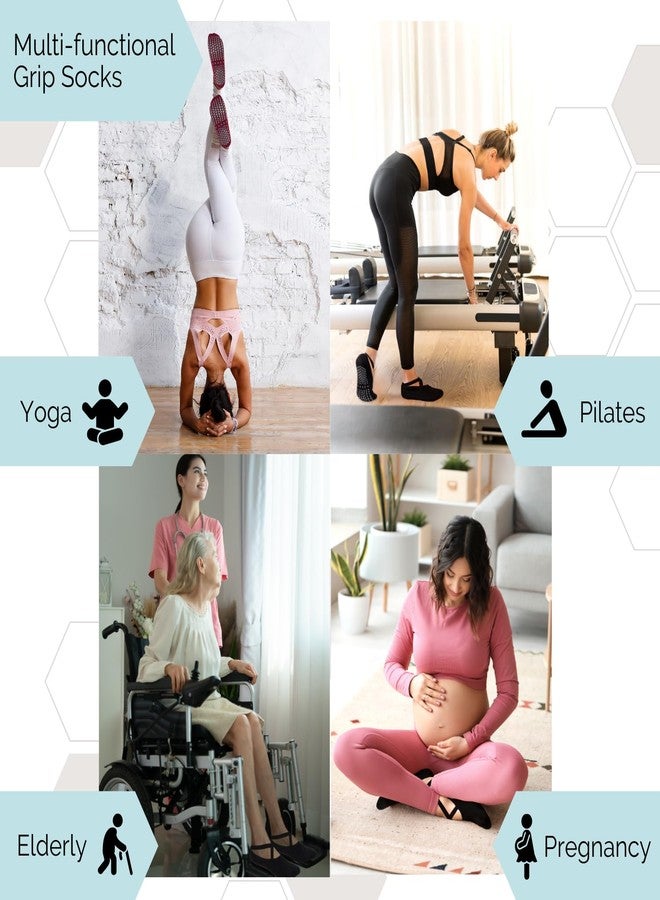 Elizabeth Mott Yoga Non-Slip Socks by Wira - No-Slip Grip Socks with Comfortable Straps - Perfect Workout Accessory for Yoga, Ballet, Barre, Dance, Pilates, 3-Pairs - Image 4