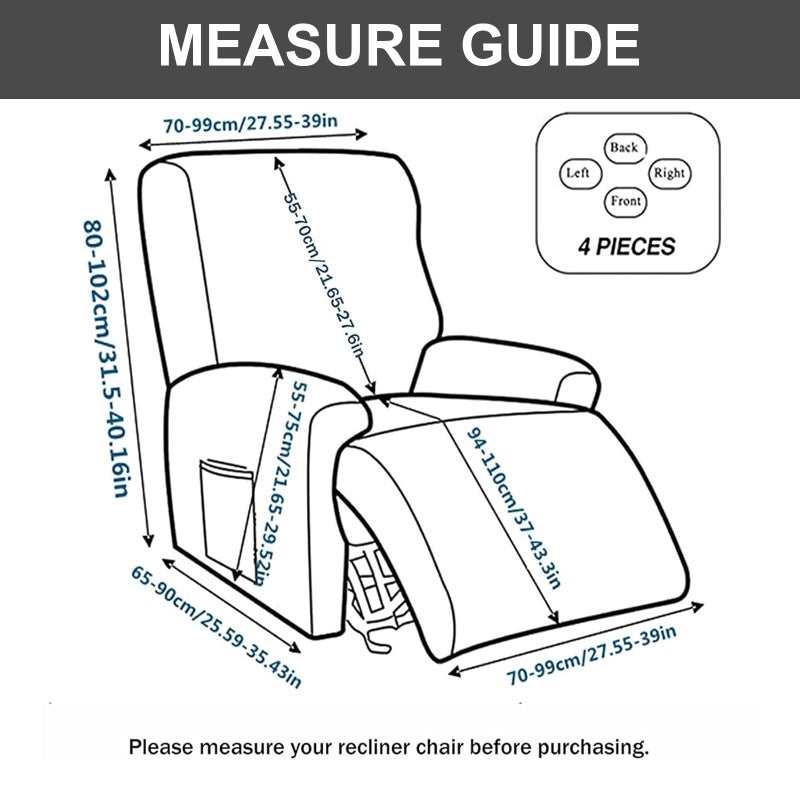Eco-Ancheng Recliner Slipcovers 4-Pieces Lazyboy Recliner Covers Recliner Couch Covers Recliner Chair Cover Non Slip Reclining Slipcovers with Storage Pockets Furniture Protector for Living Room,14 - Image 4