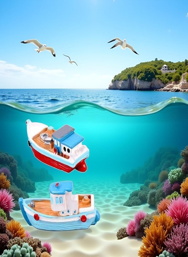 Jinshining 2Pcs Miniature Dollhouse Boat Mini Fishing Boat,Yacht Model Mediterranean Decor Resin Desktop Boats Figurines Ornament Ocean Beach Micro Landscape Decoration Dollhouse Accessories - Image 4