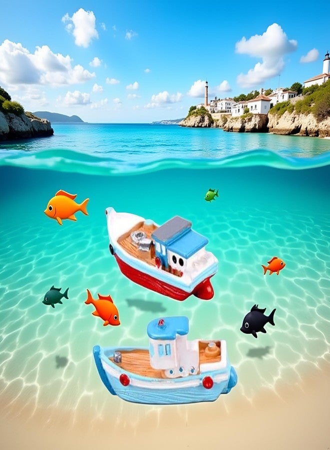 Jinshining 2Pcs Miniature Dollhouse Boat Mini Fishing Boat,Yacht Model Mediterranean Decor Resin Desktop Boats Figurines Ornament Ocean Beach Micro Landscape Decoration Dollhouse Accessories - Image 2