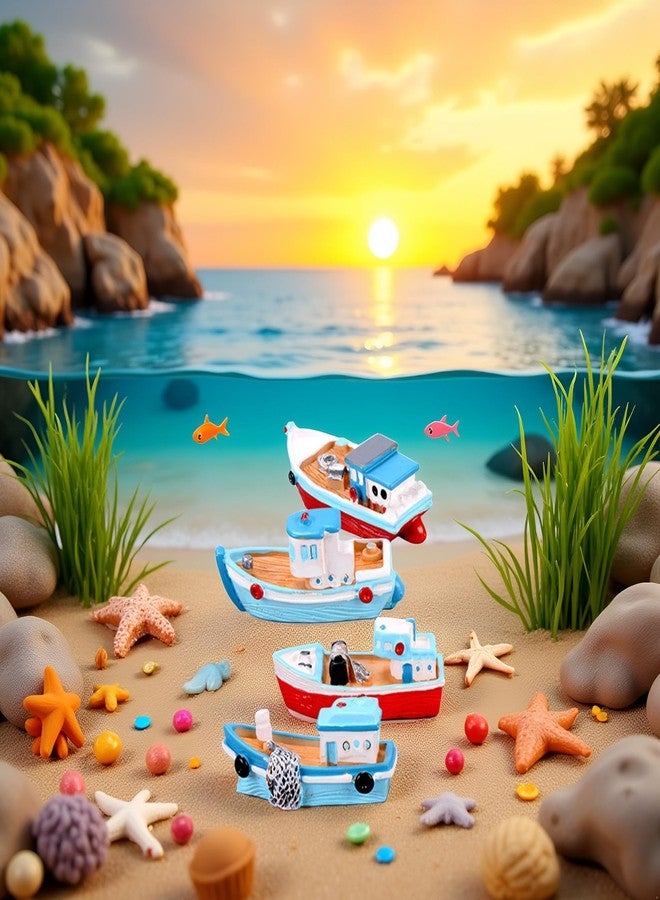 Jinshining 2Pcs Miniature Dollhouse Boat Mini Fishing Boat,Yacht Model Mediterranean Decor Resin Desktop Boats Figurines Ornament Ocean Beach Micro Landscape Decoration Dollhouse Accessories - Image 5