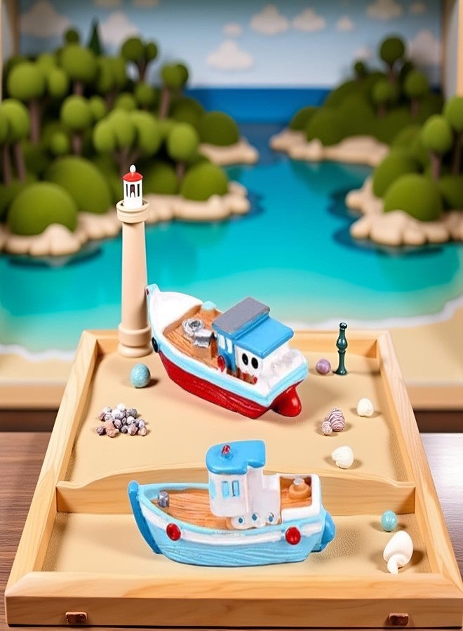 Jinshining 2Pcs Miniature Dollhouse Boat Mini Fishing Boat,Yacht Model Mediterranean Decor Resin Desktop Boats Figurines Ornament Ocean Beach Micro Landscape Decoration Dollhouse Accessories - Image 3