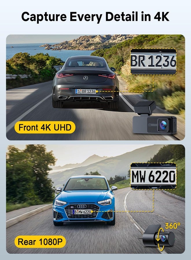 GKU Dash Cam Front and Rear, 3.18'' Touchscreen, 4K+1080P Dashcam, Built-in GPS, 5.8GHz WiFi Dash Camera for Cars with 24H Parking Monitor, Night Vision, WDR, Supports 512GB Max - Image 2