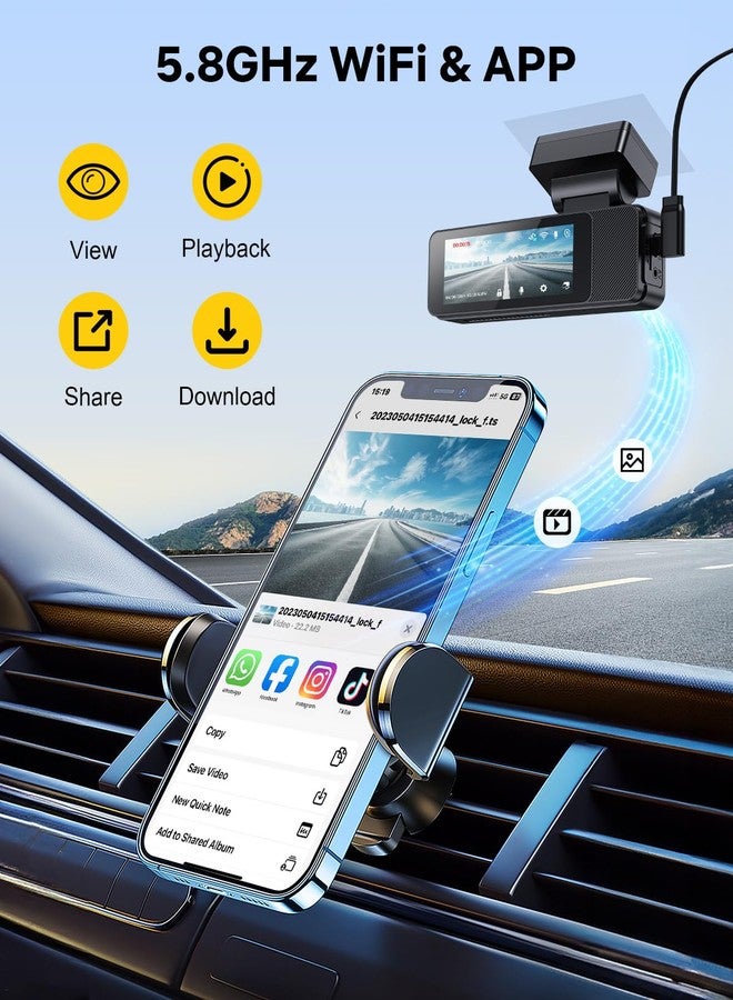 GKU Dash Cam Front and Rear, 3.18'' Touchscreen, 4K+1080P Dashcam, Built-in GPS, 5.8GHz WiFi Dash Camera for Cars with 24H Parking Monitor, Night Vision, WDR, Supports 512GB Max - Image 4