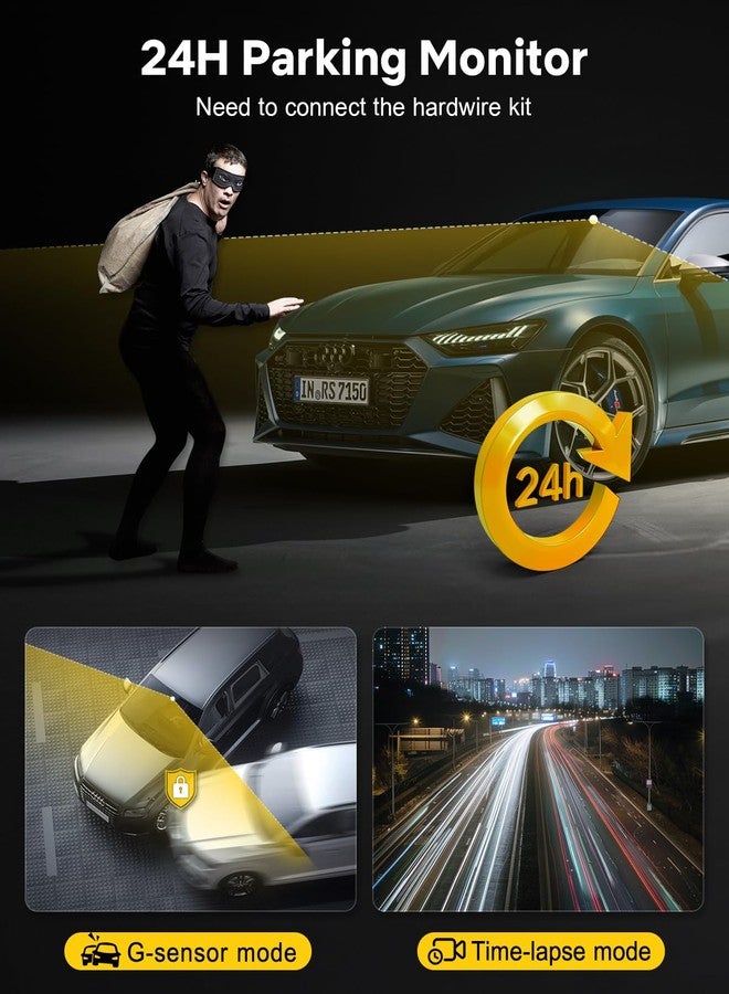GKU Dash Cam Front and Rear, 3.18'' Touchscreen, 4K+1080P Dashcam, Built-in GPS, 5.8GHz WiFi Dash Camera for Cars with 24H Parking Monitor, Night Vision, WDR, Supports 512GB Max - Image 5