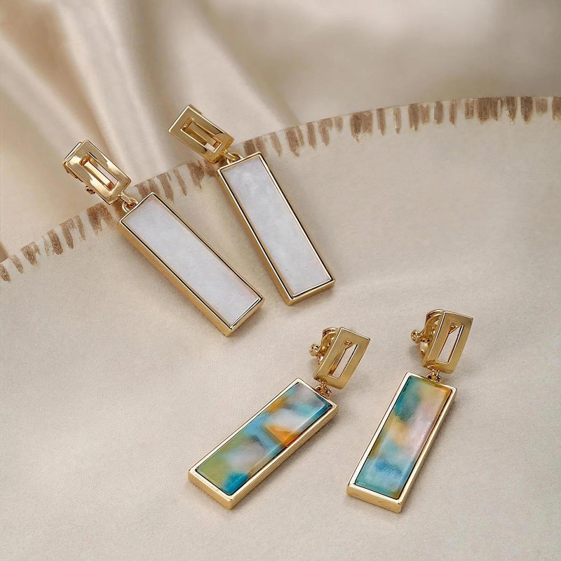 Coiris Clip on Dangle Earrings for women Colorful Rectangle Geometric Resin Dangle Boho Hypoallergenic Nonpierced Earrings for Sensitive Non-Pierced Ears - Image 5