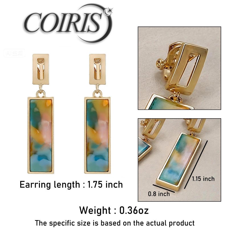 Coiris Clip on Dangle Earrings for women Colorful Rectangle Geometric Resin Dangle Boho Hypoallergenic Nonpierced Earrings for Sensitive Non-Pierced Ears - Image 4