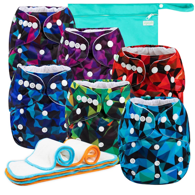 wegreeco Cloth Diapers 6 Pack with 6 Inserts, Washable Cloth Diapers for Babies, One Size Adjustable Reusable (with 1 Wet Bag,Boy Prints) - Image 1