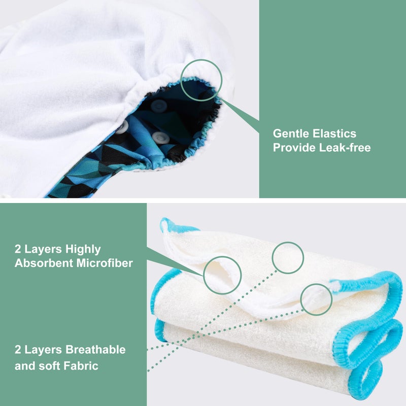 wegreeco Cloth Diapers 6 Pack with 6 Inserts, Washable Cloth Diapers for Babies, One Size Adjustable Reusable (with 1 Wet Bag,Boy Prints) - Image 4