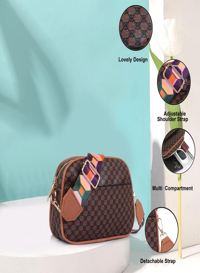 DANIEL CLARK Geometric Print Crossbody sling Bag with Adjustable Multicolor Strap (Brown & Black) - Image 2