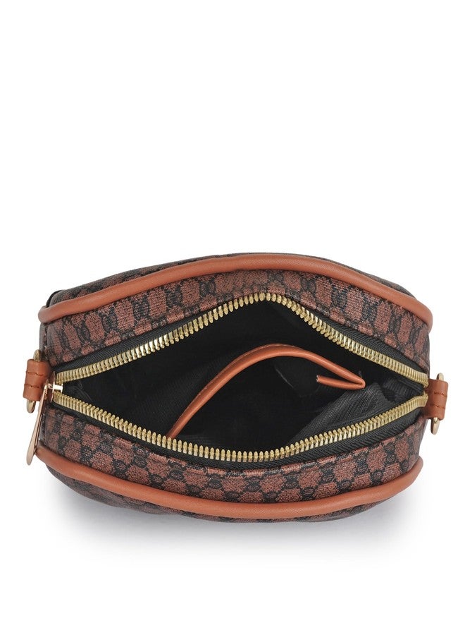 DANIEL CLARK Geometric Print Crossbody sling Bag with Adjustable Multicolor Strap (Brown & Black) - Image 5