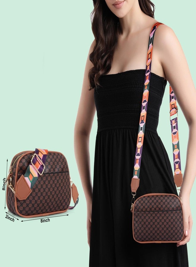 DANIEL CLARK Geometric Print Crossbody sling Bag with Adjustable Multicolor Strap (Brown & Black) - Image 4