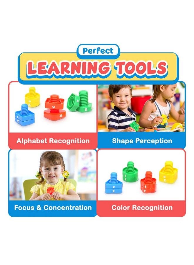 SMALL FISH - Letters Learning Matching Game ; Fine Motor Skills Toy Set For Toddlers ; 26 Alphabet Learning Toys With 52 Pcs Nuts And Bolts Sorting & Stacking Toys Abc Learning Educational Montessori Toy For Kids - Image 1