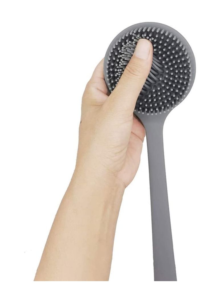 Bath Body Brush, Silicone Long Handle Shower Brush Double-sided Back Scrubber No Plastic Smell BPA-Free Exfoliating Pad Exfoliator Cellulite Massager Skin Care for Women Men - Image 2