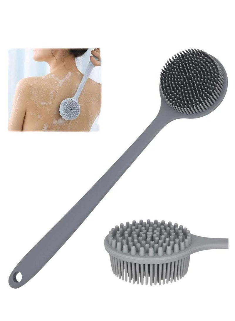 Bath Body Brush, Silicone Long Handle Shower Brush Double-sided Back Scrubber No Plastic Smell BPA-Free Exfoliating Pad Exfoliator Cellulite Massager Skin Care for Women Men - Image 1