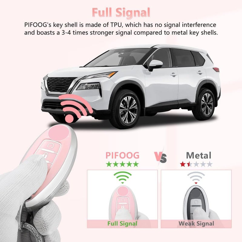 PIFOOG Key Fob Cover for Nissan 5 Button Pink Car Keys Shell Case Bling Keychain Protector Accessories for Altima Sentra Rogue Pathfinder Murano Armada Maxima Versa Soft TPU Girly Women - Image 5