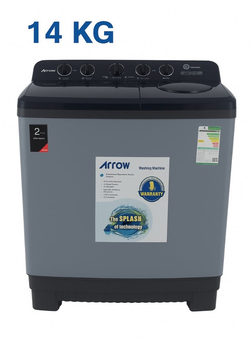 Arrow 14 Kg Semi Automatic Twin Tub Washing Machine | 8 Kg Spin Capacity | Air Turbo | Rust-Free Body | Energy Efficient Motor | Transparent Window View | Classic Design, Perfect for Home, Apartments & Hotels with 2 Years Warranty. - Image 1