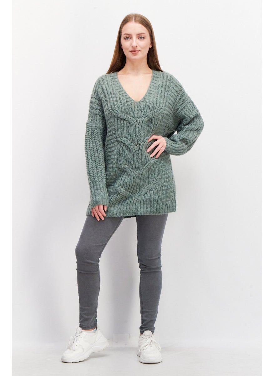 Women V-Neck Crochet Sweater, Green - pzsku/Z7D3AD9AA8DF8946D08B6Z/45/_/1724351209/9f33ef6a-326c-4eff-914f-d4a20fa38b1f