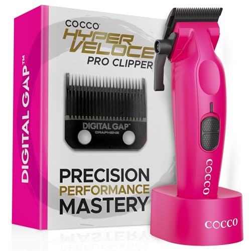 Cocco Hyper Veloce Pro Clipper, Digital Gap Ambassador Graphene Taper Blade Professional Hair Clippers, High-Torque BLDC Motor, All-Metal, Cordless, Charging Station Included (Pink) - Image 1