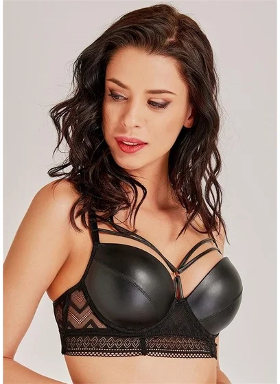 ماجيك فورم 4748 Leather Zigzag Lace Bra - Black