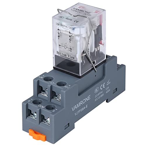 VAMRONE Electromagnetic Power Relay, 8-Pin 10 AMP 12V DC Relay Coil with Socket Base, LED Indicator, DPDT 2NO 2NC - MY2NJ [Applicable for DIN Rail System] - Image 1