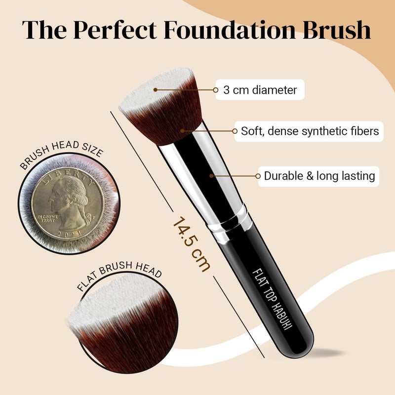 Keshima Flat Top Kabuki Foundation Brush By KESHIMA - Premium Makeup Brush for Liquid, Cream, and Powder - Buffing, Blending, and Face - 1.2" Top Diameter - Image 2