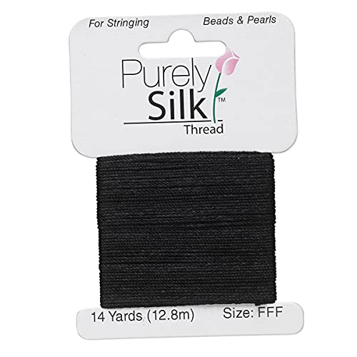 Purely Silk Simply Silk Beading Thread Cord Size FFF Black 0.016 Inch 0.42mm 14 Yards Card for Stringing Weaving Knotting Kumihimo - Image 1