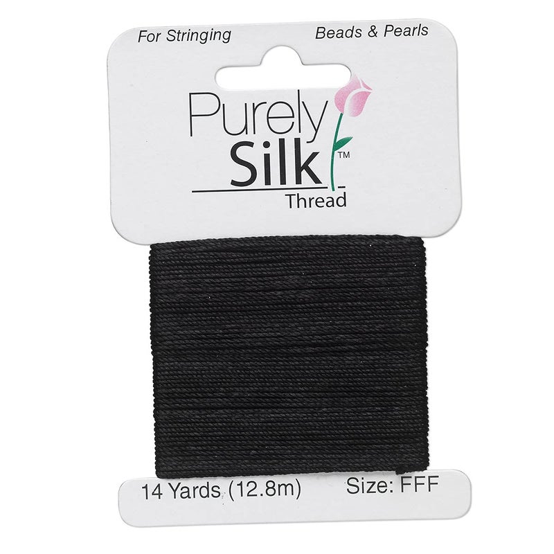Purely Silk Simply Silk Beading Thread Cord Size FFF Black 0.016 Inch 0.42mm 14 Yards Card for Stringing Weaving Knotting Kumihimo - Image 3
