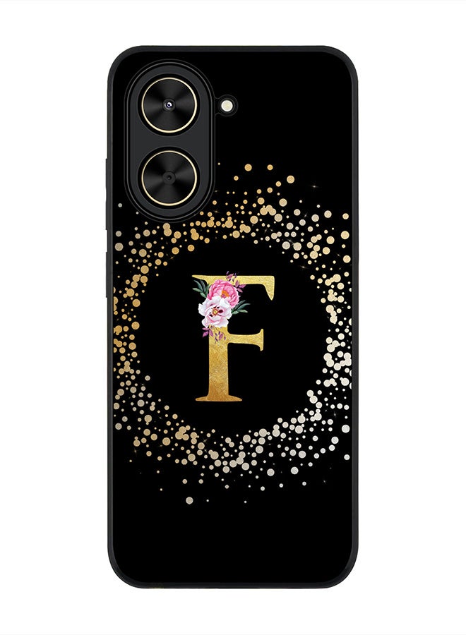 Stylizedd For Xiaomi Poco C71 / Redmi A5 4G Case,Slim fit Camera Protection, Shockproof Thin Phone cover  - Custom Monogram Floral - F ( Black )