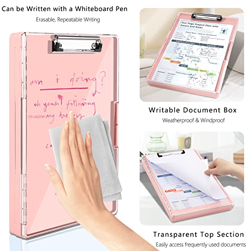 SFLHHDM Clipboard with Storage,Heavy Duty Clip Boards 8.5x11 with 2 Storage Case,Clear Visible Top Panel Storage Clipboards,Side Opening Clip Boards,Nursing Clipboard Folder Case for Office Supplies-Pale Pink - Image 4