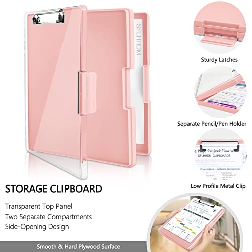 SFLHHDM Clipboard with Storage,Heavy Duty Clip Boards 8.5x11 with 2 Storage Case,Clear Visible Top Panel Storage Clipboards,Side Opening Clip Boards,Nursing Clipboard Folder Case for Office Supplies-Pale Pink - Image 3