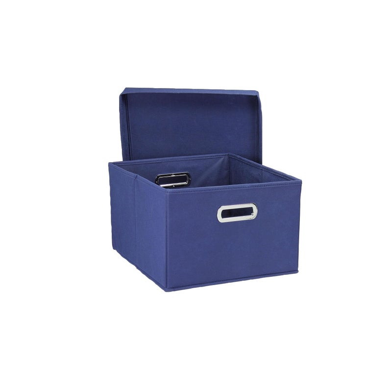 Household Essentials Fabric Storage Boxes with Lids and Handles, Blue - Image 4