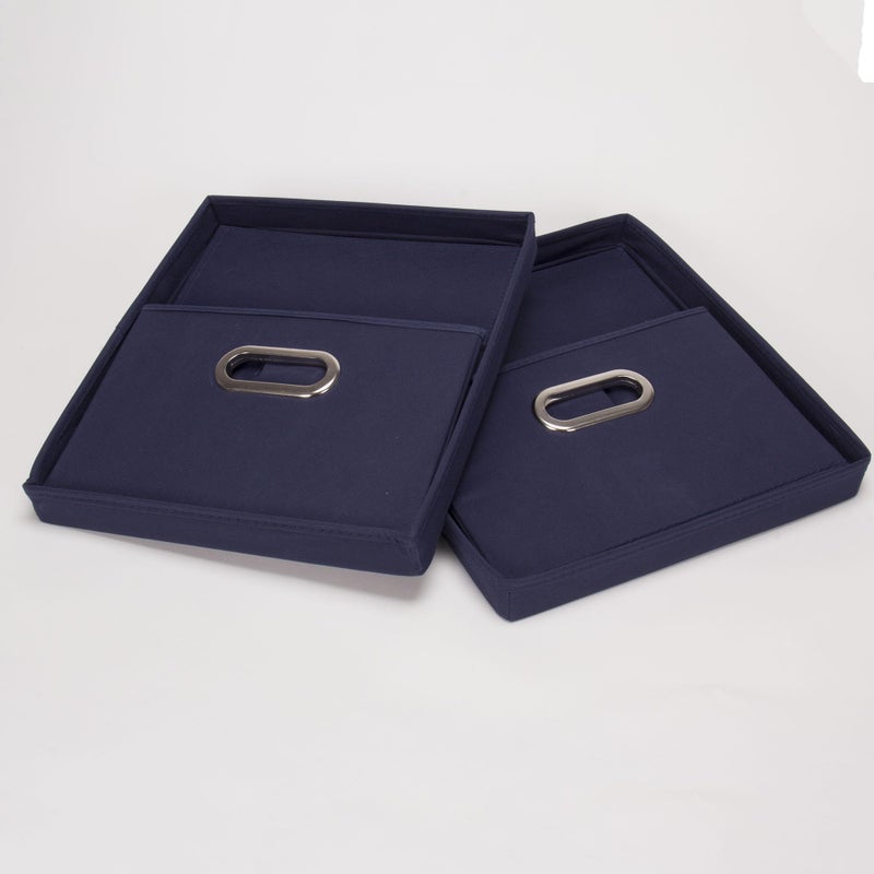 Household Essentials Fabric Storage Boxes with Lids and Handles, Blue - Image 5