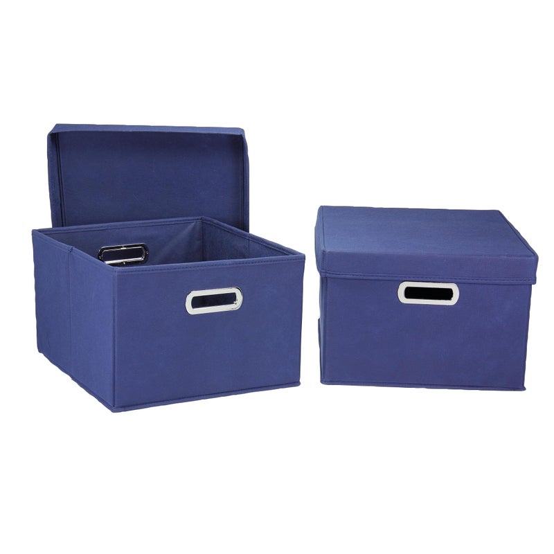 Household Essentials Fabric Storage Boxes with Lids and Handles, Blue - Image 1