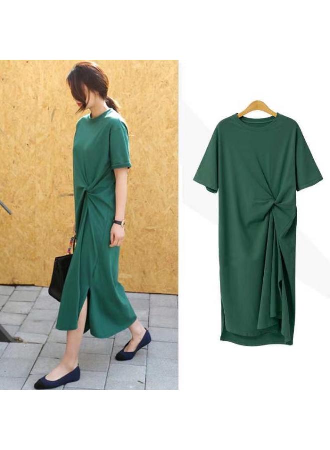 Women's Short-sleeved T-shirt Summer New Korean Style Plus Size Women's Loose Slimming Over-the-knee Long T-shirt Dress Top Clothes 