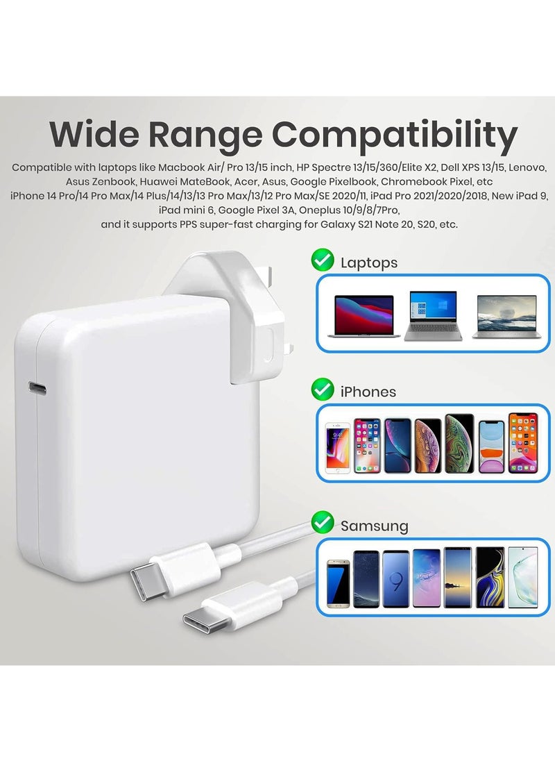 Generic - 96W Type-C Mac Book Pro-Air Fast Replacement USB C Charger, Power Adapter Compatible with 13, 14, 15, 16 Inch 2016/17 18/19/20 Model Laptops, Tabs & Smartphone Thunderbolt Charger with 6ft USB-C Cable - Image 1