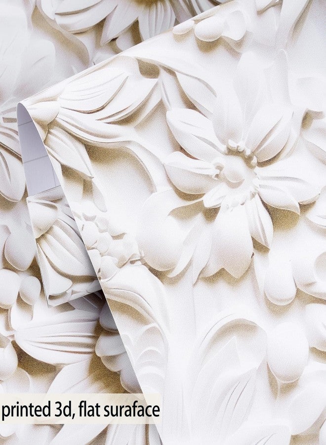 ReWallpaper ورق حائط ReWallpaper مقاس 17.5 بوصة × 39 قدمًا، قابل للتقشير واللصق، لون كريمي أبيض عتيق، منقوش بنقوش زهرية، ورق حائط ذاتي اللصق للحمام، مقاوم للماء، فن جداري ثلاثي الأبعاد مزيف، ورق اتصال مزخرف للخزائن - Image 4