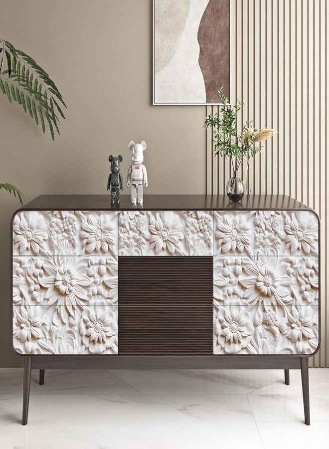 ReWallpaper ورق حائط ReWallpaper مقاس 17.5 بوصة × 39 قدمًا، قابل للتقشير واللصق، لون كريمي أبيض عتيق، منقوش بنقوش زهرية، ورق حائط ذاتي اللصق للحمام، مقاوم للماء، فن جداري ثلاثي الأبعاد مزيف، ورق اتصال مزخرف للخزائن - Image 3