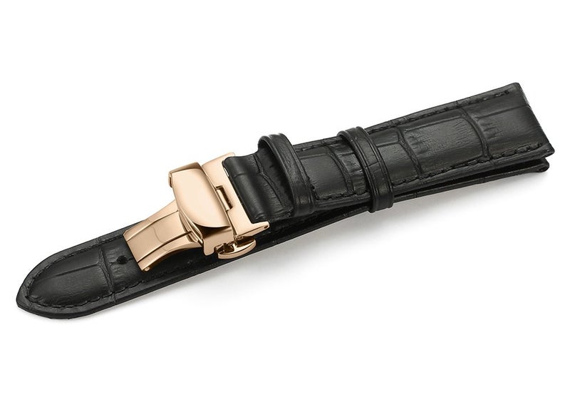 iStrap Leather Watch Band -Alligator Grain Embossed Pattern Calfskin Replacement Strap-Stainless Steel Deployment Buckle with Push Buttons-Bracelet for Men Women-18mm 19mm 20mm 21mm 22mm 24mm - Image 4