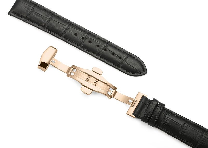 iStrap Leather Watch Band -Alligator Grain Embossed Pattern Calfskin Replacement Strap-Stainless Steel Deployment Buckle with Push Buttons-Bracelet for Men Women-18mm 19mm 20mm 21mm 22mm 24mm - Image 2