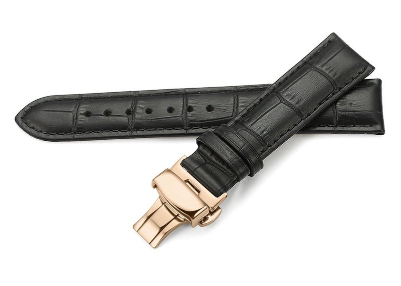 iStrap Leather Watch Band -Alligator Grain Embossed Pattern Calfskin Replacement Strap-Stainless Steel Deployment Buckle with Push Buttons-Bracelet for Men Women-18mm 19mm 20mm 21mm 22mm 24mm - Image 3