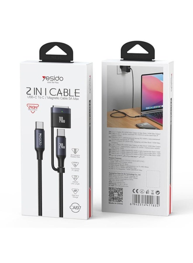 Yesido CA197 2-in-1 Magnetic Data Charging Cable 240W Type-C to Type-C - Image 2