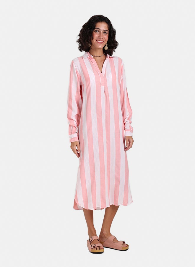 Clue Striped Midi Collared Dress - Image 1