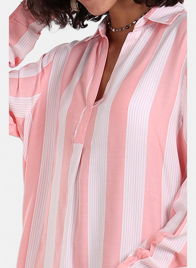 Clue Striped Midi Collared Dress - Image 5