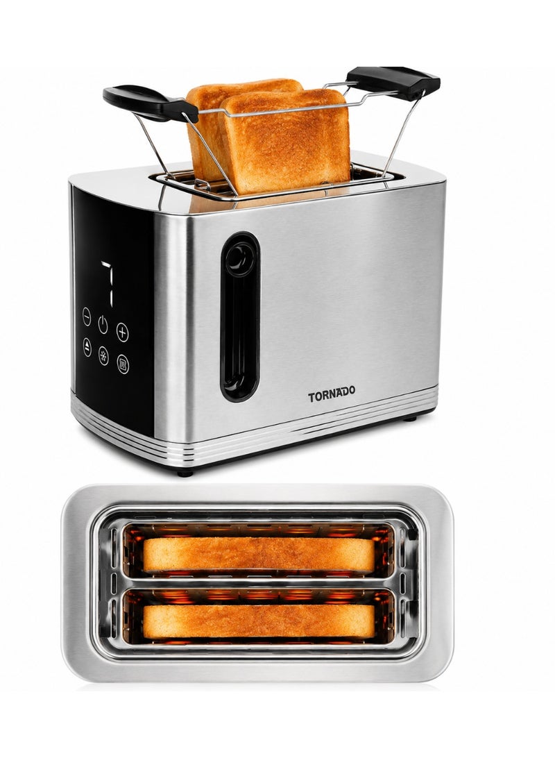 TORNADO 2-Slice Bread Toaster, 800W Power, Electronic Browning Control, Defrost / Reheat / Cancel Functions with LED Display, Removable Crumb Tray, Compact Design, Silver - TTA751-GS - 1-Year Free Warranty - Image 1