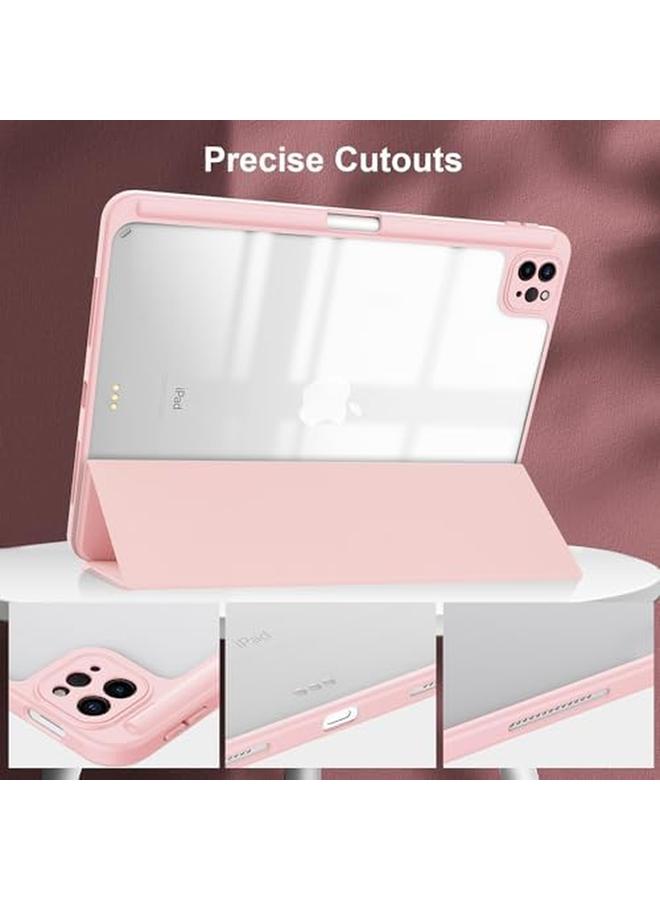 erorex Case Cover For iPad Pro 12.9 Inch (M4 2024) With Pencil Holder Slim Tablet Cover With Transparent Shockproof Hard Back Protective Smart Sleep Wakeup (Pink)  - Image 4