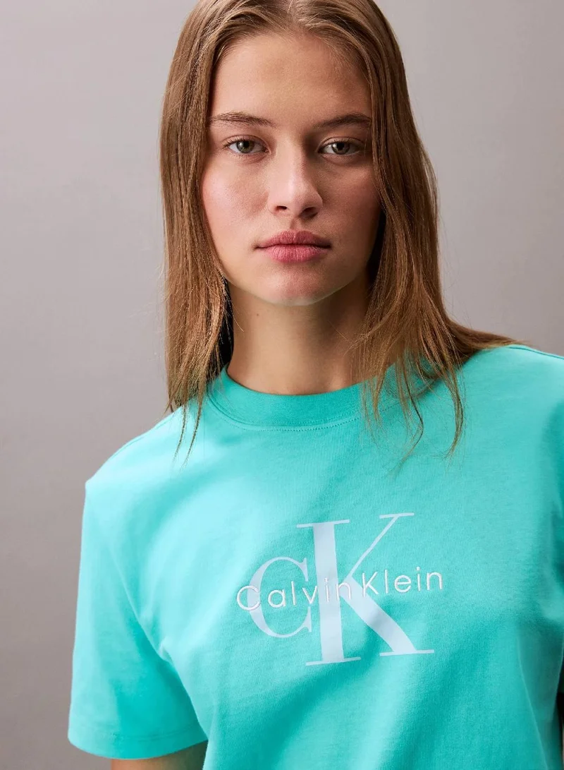 Calvin Klein Jeans Turquoise Infusion Monogram Logo Tee for Women | Best Price UAE