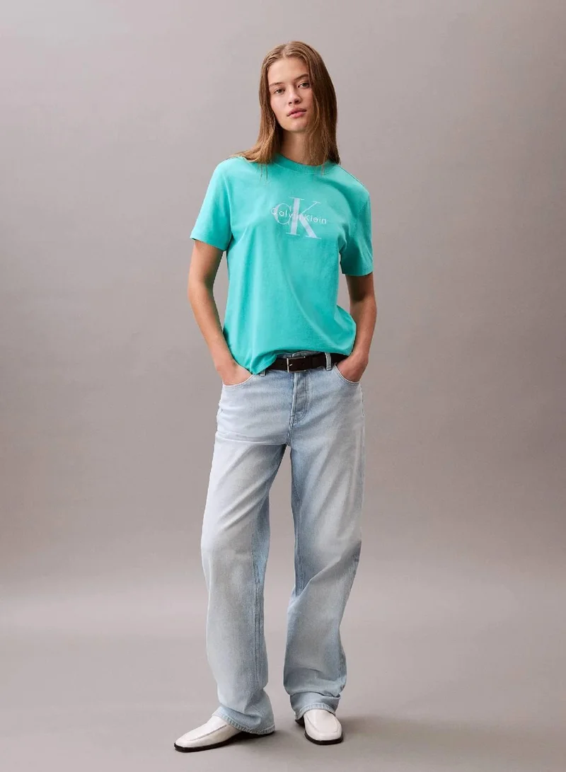 Calvin Klein Jeans Turquoise Infusion Monogram Logo Tee for Women | Best Price UAE