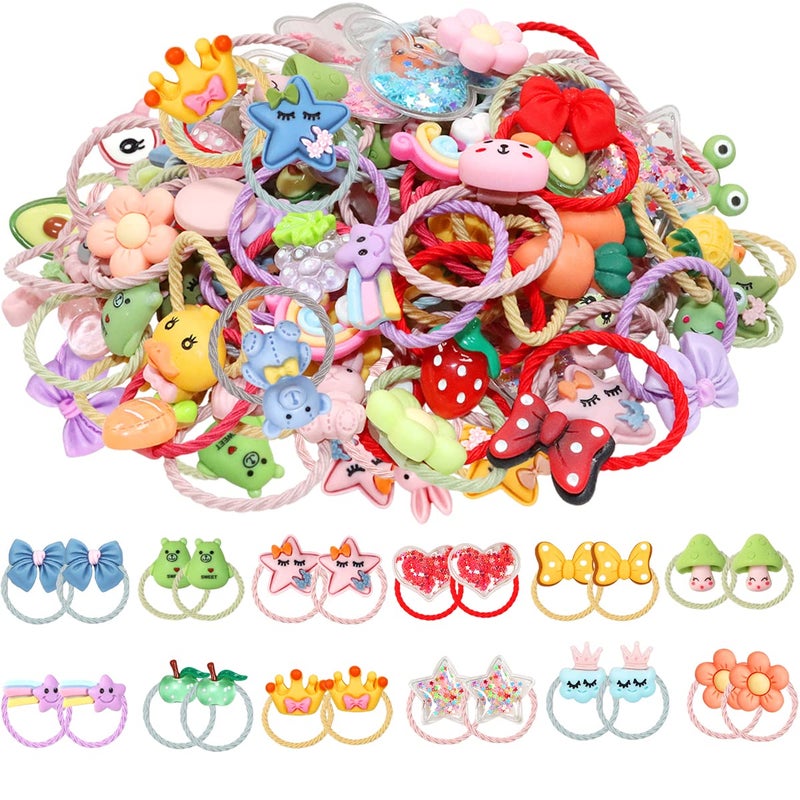 WillingTee 120pcs 60 pairs Mix Colors Girls Elastic Hair Ties Soft Rubber Bands Hair Bands Holders Pigtails Hair Accessories for Girls Infants Toddlers Kids Teens and Children
