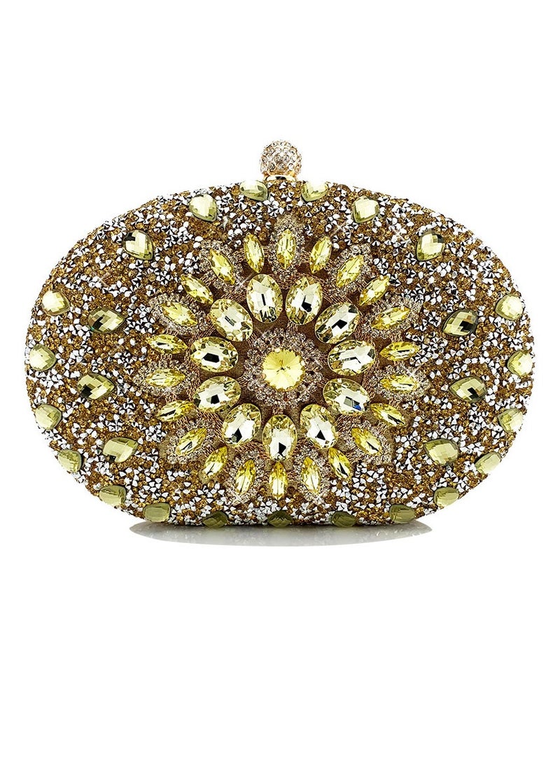 Loquat - Womens Shiny Rhinestones Decoration Oval Clutch Purses Evening Crossbody Bag Chain Handbag for Wedding Cocktail Party Prom Gold - Image 1